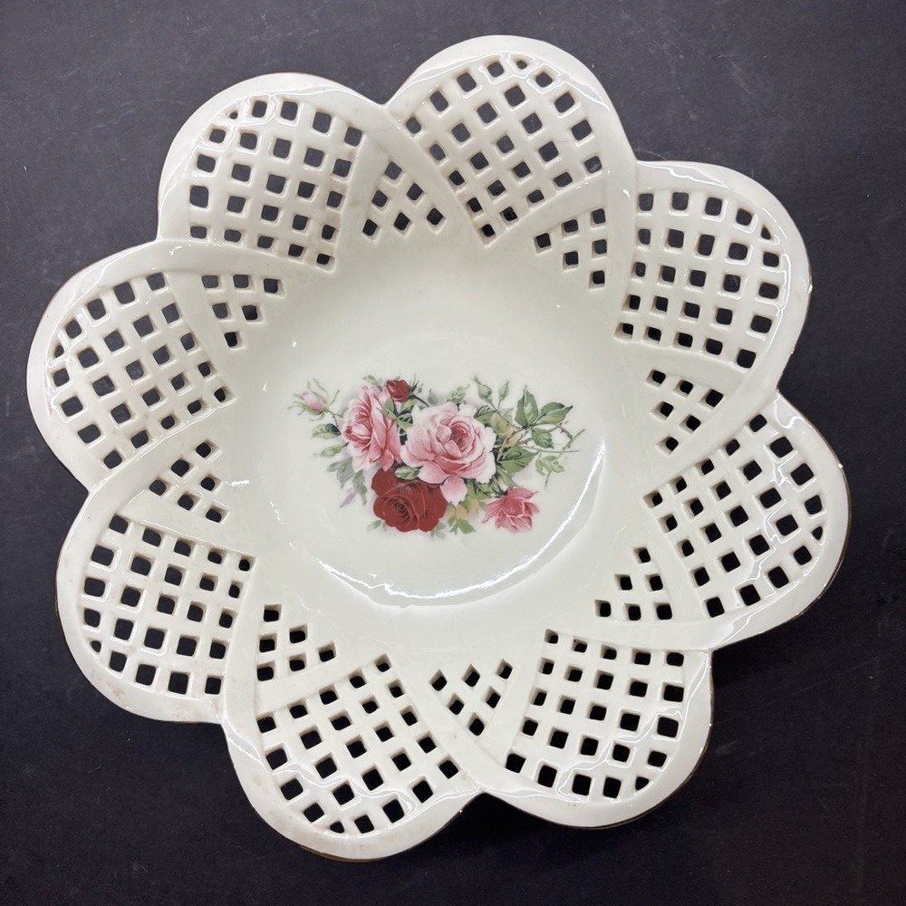 Vintage Formalities by Baum Brothers‎ Victorian Rose Reticulated 9.5" Bowl Decor